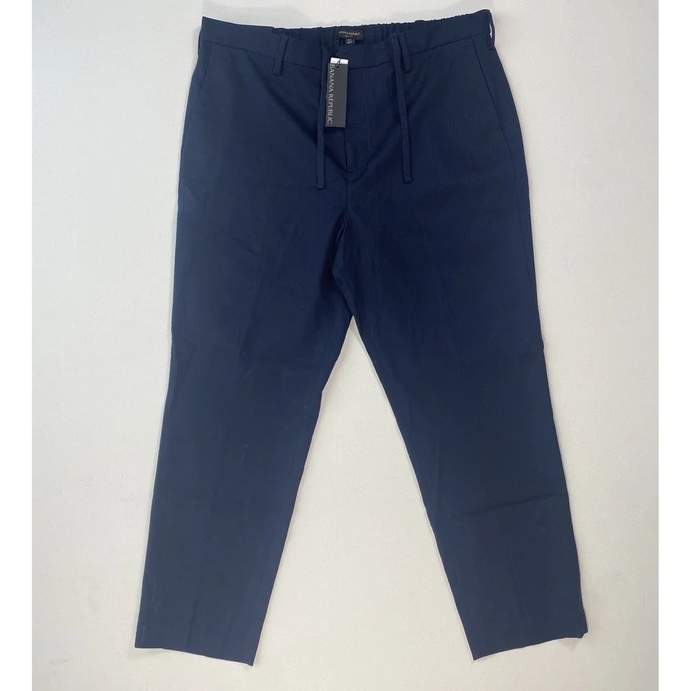 Banana Republic Men's Drawstring Pants NWT Size 38S (38x29) Navy Slim Casual
